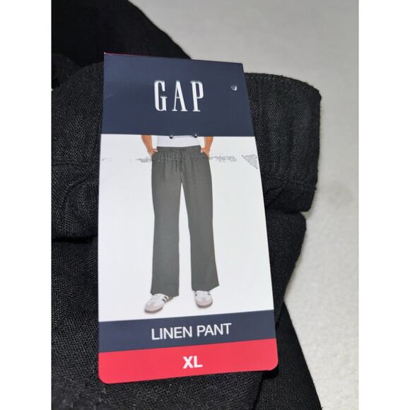 Gap NWT Black Linen-Blend WideLeg Trouser Pants Womens XL Elastic Drawstring Wst - Picture 11 of 13
